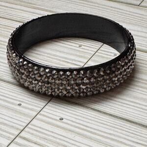 Black and Silver Rhinestone Bejeweled  Fashion Statement Bangle Bracelet